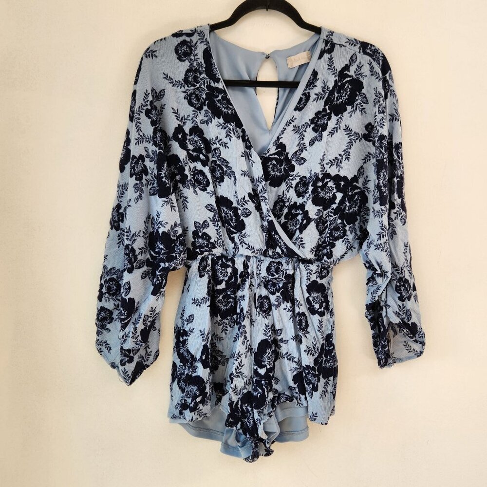 Altar'd State Blue Floral Romper Long Sleeve Boho Bohemian Shorts Women's S